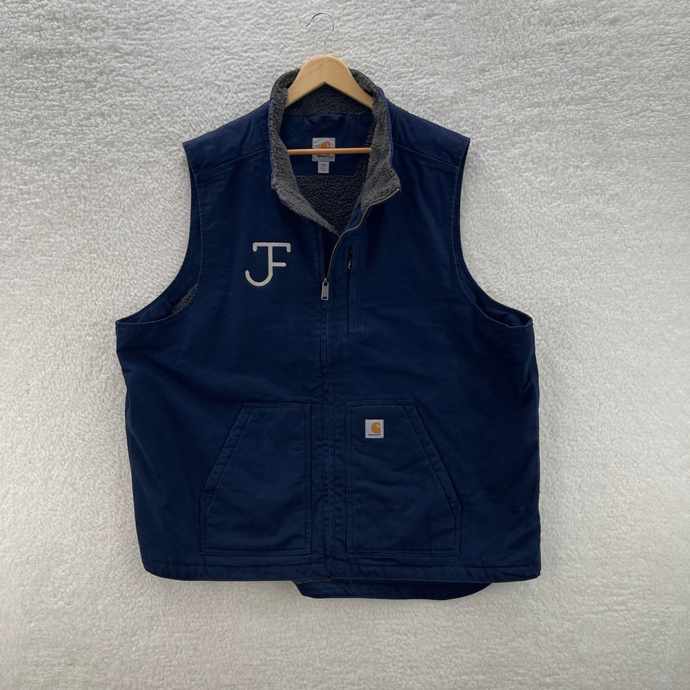 Carhartt Vest Mens 2XL Tall Blue Washed Duck Mock Neck Sherpa Lined Workwear